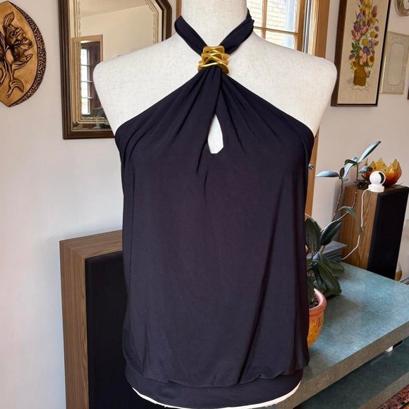 Express Tops - Y2K Express Gold and Black Halter Top